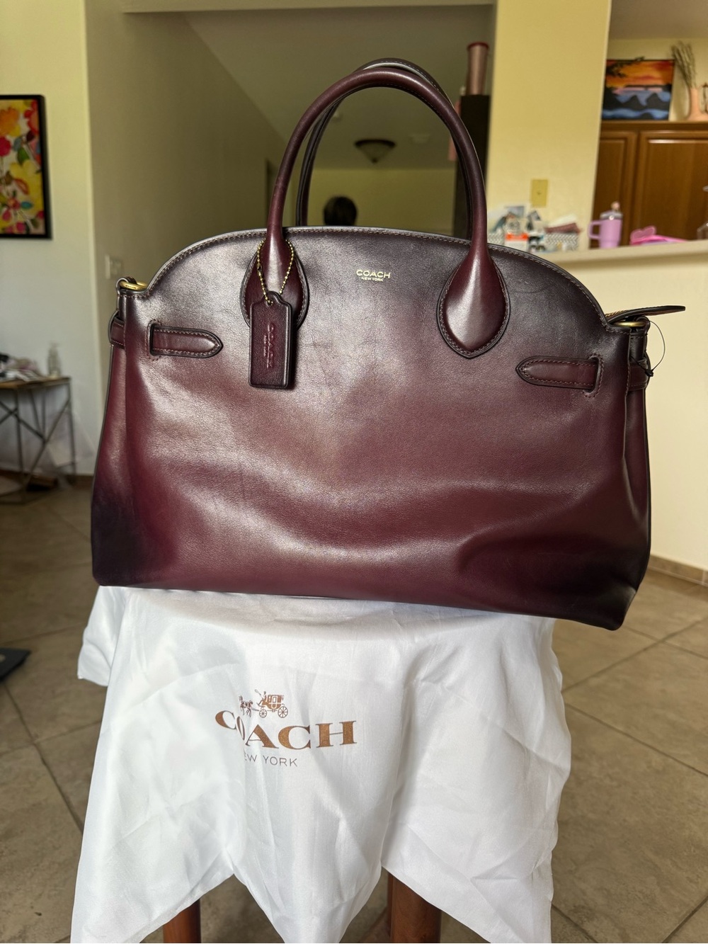 Soft Empire Carryall Bag 40 Coach Leather Satchel Bag in Burgundy - Picture 12 of 14